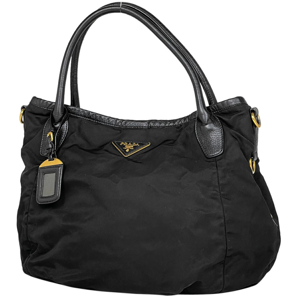 Prada Logo Plate Tote Bag Shoulder Handbag Nero Black - Picture 1 of 7